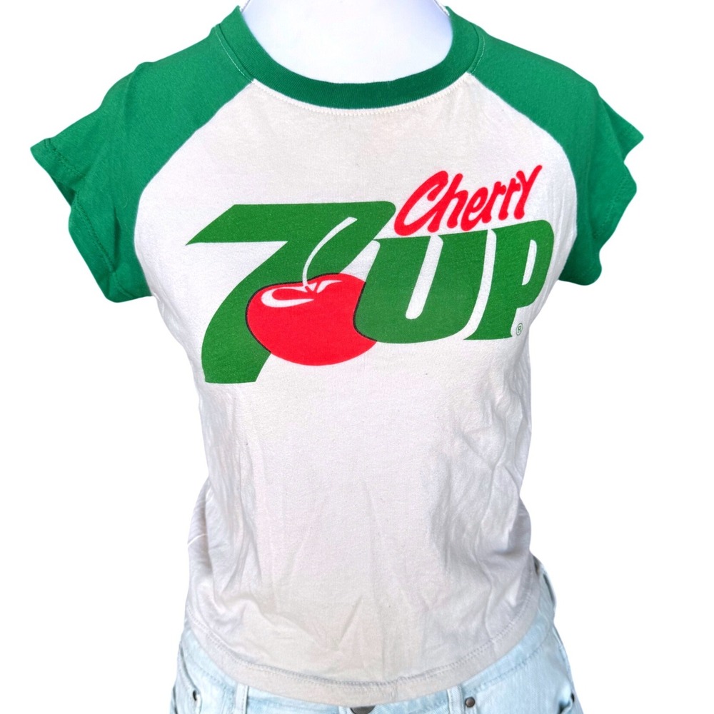 Y2K 7Up Cherry Baby Tee Retro Ringer Green Graphic Retro Shirt Top XS